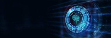 Yapay zeka (yapay zeka), makine öğrenme ve modern bilgisayar teknolojileri kavramları. İş, Teknoloji, İnternet ve ağ konsepti. 3B illüstrasyon