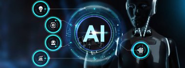 Yapay zeka ve yapay zeka kavramı. İş, modern teknoloji, internet ve ağ kurma kavramı. 3d hazırlayıcı