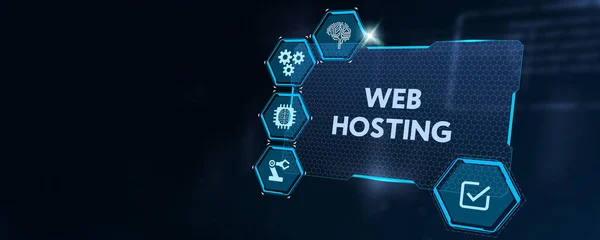 Web Hosting 为网站提供存储空间和访问的活动 现代技术 互联网和网络概念 3D插图 — 图库照片