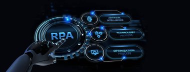 RPA Robotik İşlem Otomasyon Teknolojisi Konsepti. İş, teknoloji, internet ve ağ konsepti 3D illüstrasyon