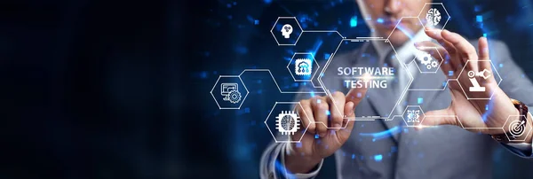 Beschreibung Software Testing Auf Dem Virtuellen Display Business Moderne Technologie — Stockfoto