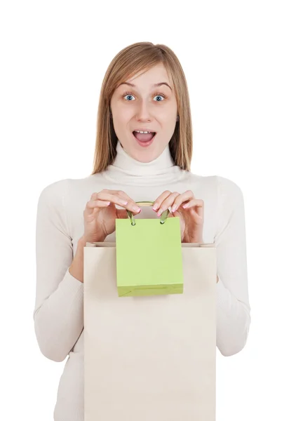 Girl with shopping — Stock Photo, Image