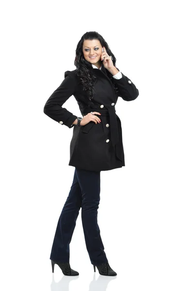 Glamorous woman in a black coat — Stock Photo, Image