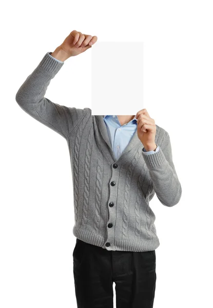 Man holding a blank banner — Stock Photo, Image