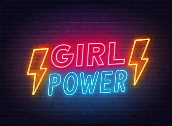 Girl Power Letras Neón Sobre Fondo Pared Ladrillo — Archivo Imágenes Vectoriales