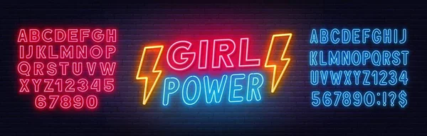 Girl Power neon napis na tle ściany z cegły. — Wektor stockowy