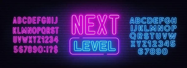 Next level neon sign on brick wall background. — Stock Vector