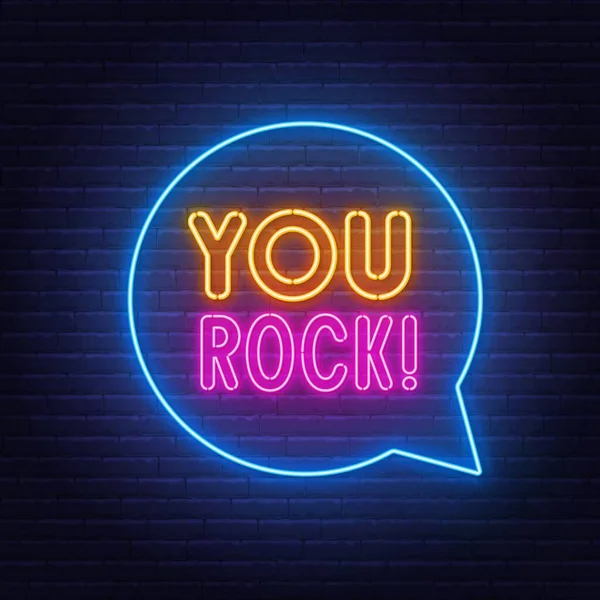 Rock neon lettering su sfondo muro di mattoni. — Vettoriale Stock