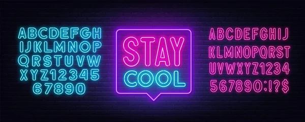 Stay Cool neon sign in the speech bubble on brick wall background. — Stock Vector