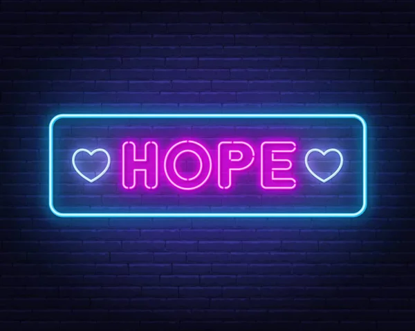 Νέον σημάδι Ελπίδα σε τούβλο τοίχο φόντο. — Διανυσματικό Αρχείο