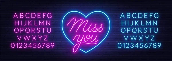 Miss You neon quote on brick wall background. —  Vetores de Stock