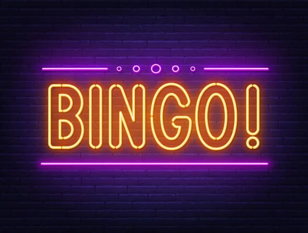 Bingo neon segno su sfondo muro di mattoni . — Vettoriale Stock