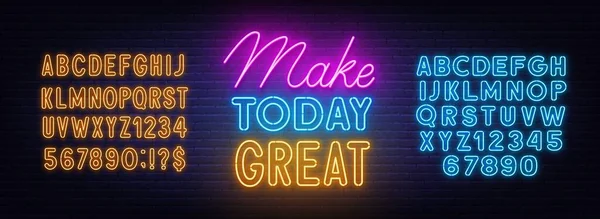 Make Today Wielki neon napisy na tle ściany z cegły. — Wektor stockowy