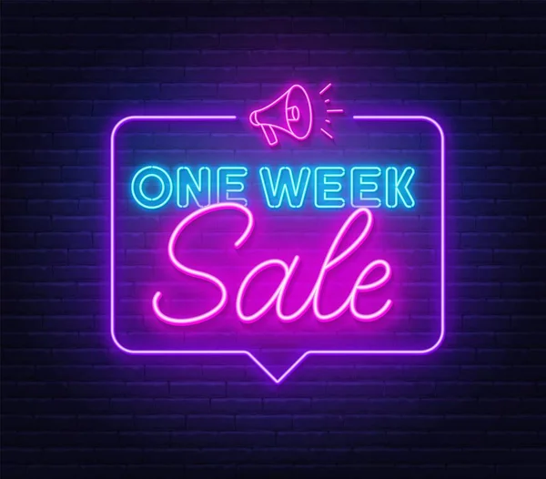 One Week Sale neon sign on brick wall background — 图库矢量图片