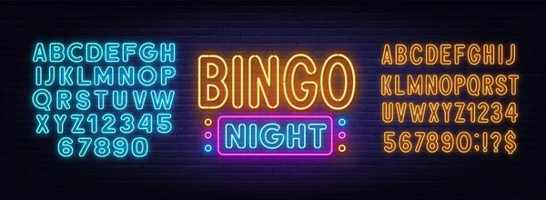 Bingo Noite sinal de néon no fundo da parede de tijolo. Ilustrações De Stock Royalty-Free