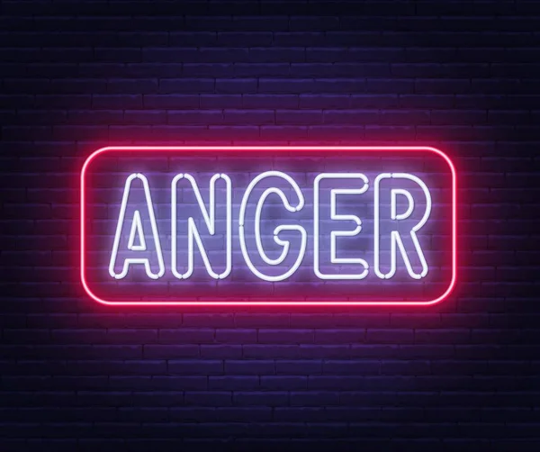 Neon sign Anger on brick wall background. — Vetor de Stock