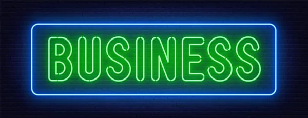 Business neon sign on brick wall background — Vector de stock