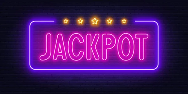 Neon σημάδι Jackpot σε φόντο τοίχο τούβλο. Διανυσματικά Γραφικά