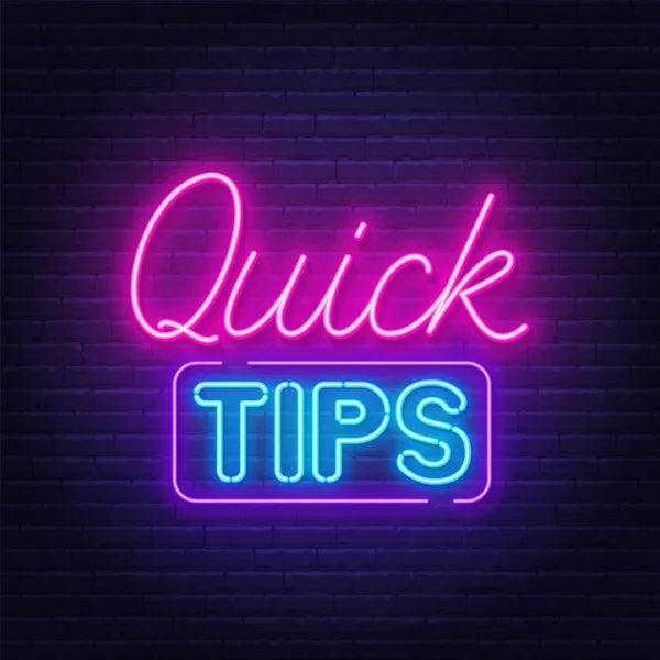 Quick Tips Leuchtreklame auf Backsteinwand Hintergrund. — Stockvektor