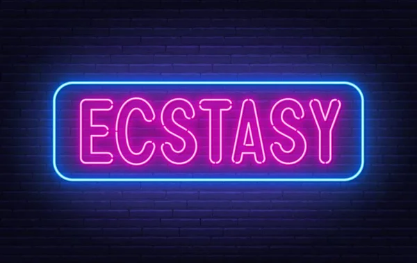 Neon tecken Ecstasy på tegel vägg bakgrund. — Stock vektor