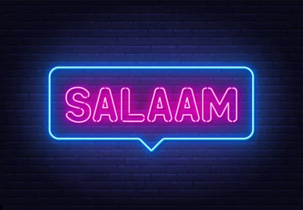 Salaam neon tecken i tal bubbla på tegelvägg bakgrund. — Stock vektor