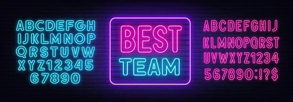 Tim Terbaik Neon Sign Pada Latar Belakang Bata Pink Dan - Stok Vektor