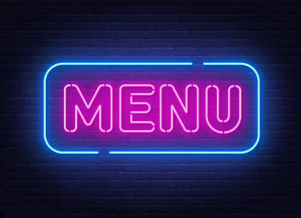 Menu neon znak na tle ściany z cegły Wektor Stockowy