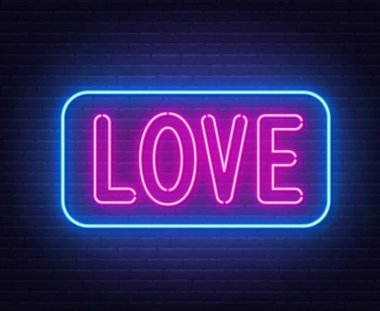 Neon işareti Tuğla duvardaki aşk.