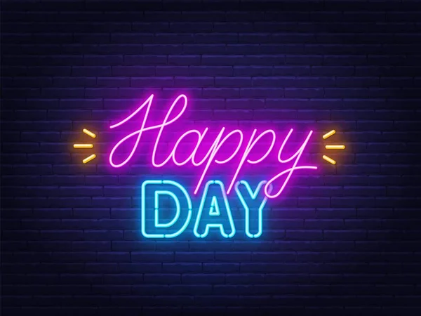 Happy Day neon γράμματα σε τούβλο τοίχο φόντο. Royalty Free Διανύσματα Αρχείου