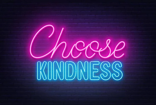 Επιλέξτε την ένδειξη Kindness neon σε φόντο τοίχου από τούβλα. — Διανυσματικό Αρχείο