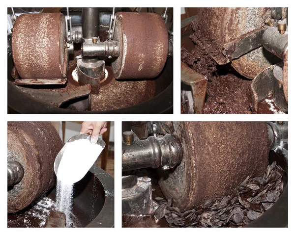 Collage to cocoa pressing machine to make chocolat