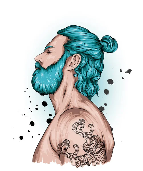 Chico Hipster Guapo Con Peinado Elegante Ilustración Vectorial Moda Estilo — Vector de stock