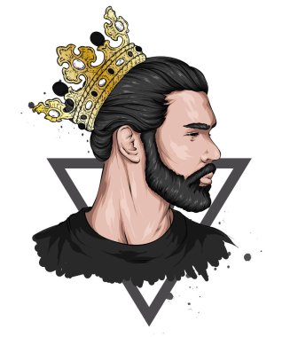 Güzel saç stili olan yakışıklı hippi. Vektör çizimi. Moda, tarz, giysi ve aksesuarlar..