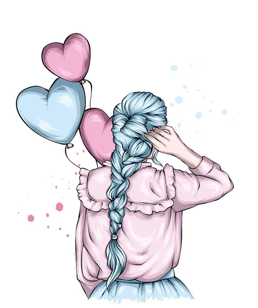 Menina Bonita Roupas Elegantes Balões Corações Amor Dia Dos Namorados —  Vetores de Stock