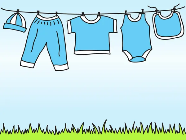 Baby boy clothes on clothesline - drawing — Stock Vector