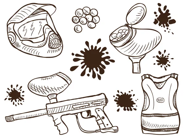 Équipement de paintball style doodle — Image vectorielle