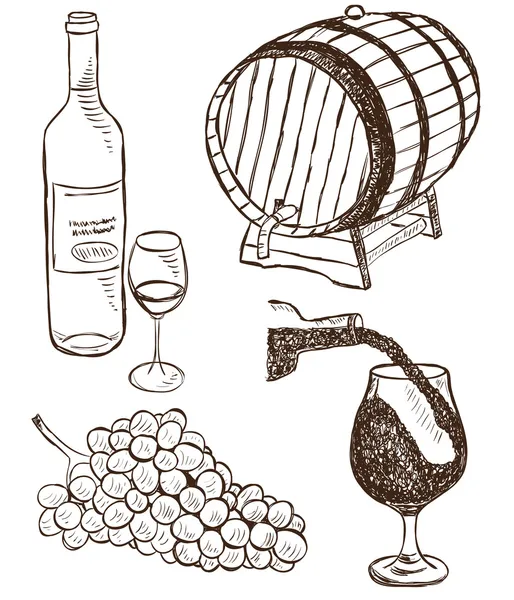 Uppsättning av vin doodles — Stock vektor