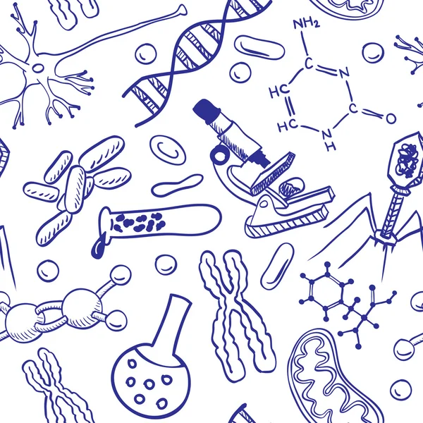 Biologie-Zeichnungen - nahtloser Muster-Hintergrund — Stockvektor