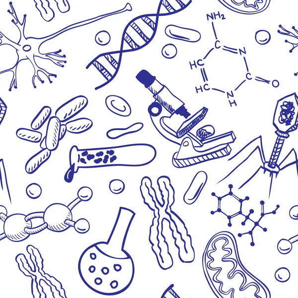 Biologie tekeningen - naadloze achtergrond patroon — Stockvector