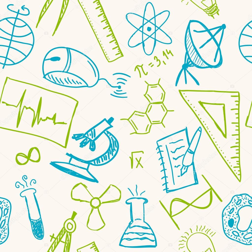 Science drawings on seamless pattern