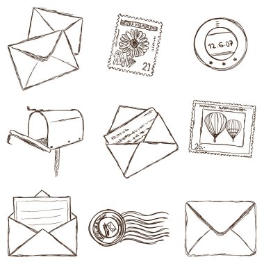 Illustration of mailing icons - sketch style clipart