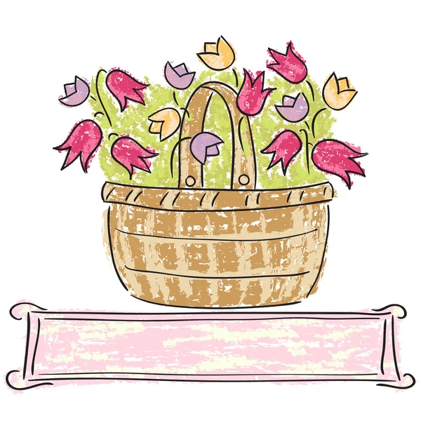 Basket with flowers — Stock Vector
