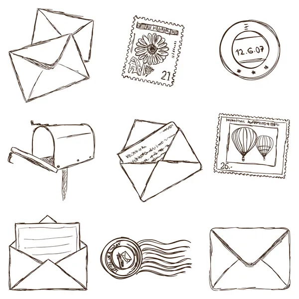 Ilustración de iconos de correo - estilo de boceto — Archivo Imágenes Vectoriales