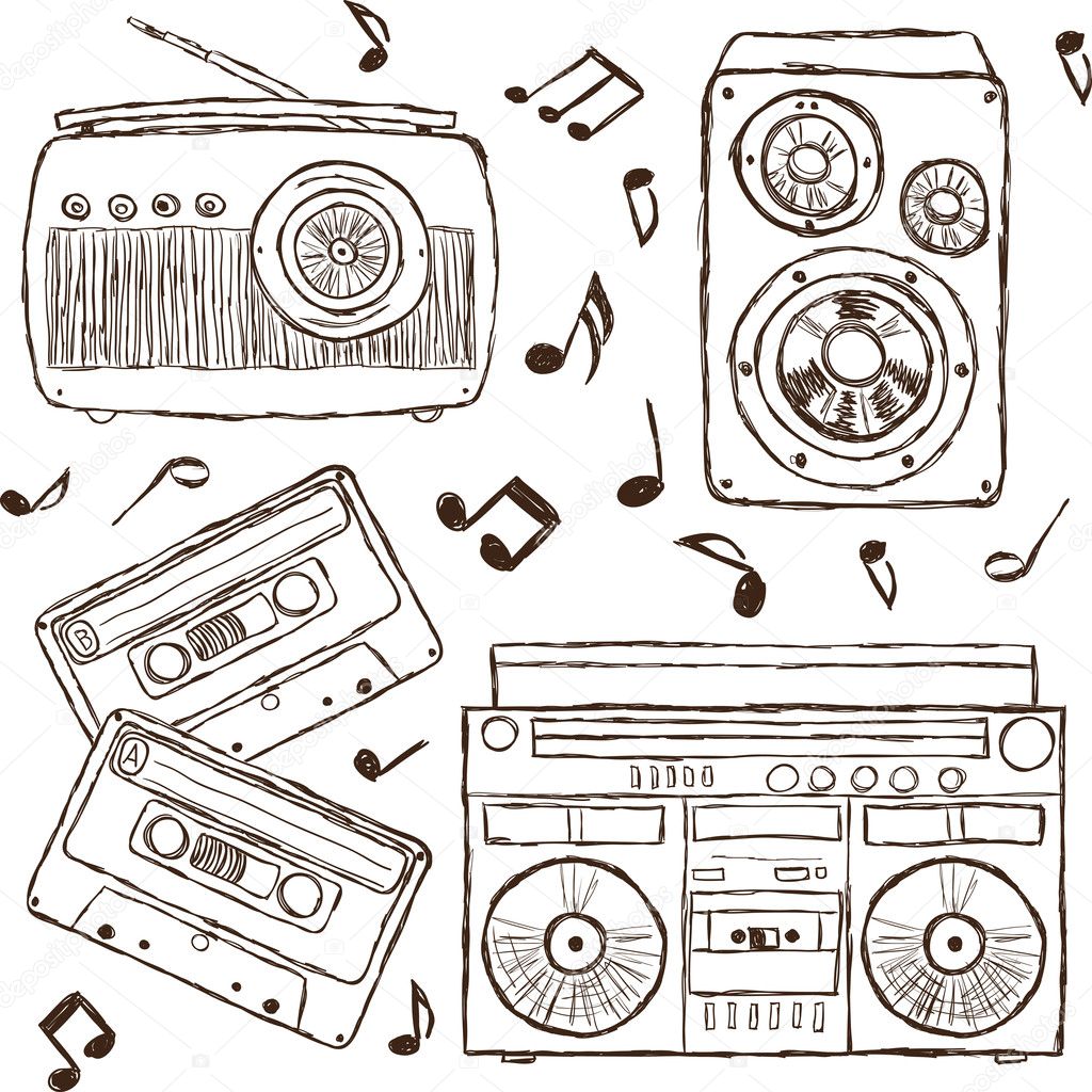 Collection of retro music hand-drawn illustration