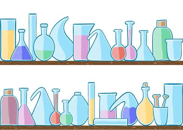 Vidrio de laboratorio patrón inconsútil — Archivo Imágenes Vectoriales