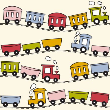 Train and rails - seamless pattern clipart