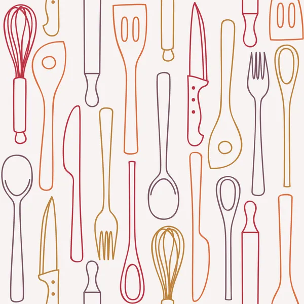 Utensilios de cocina - patrón sin costuras — Vector de stock