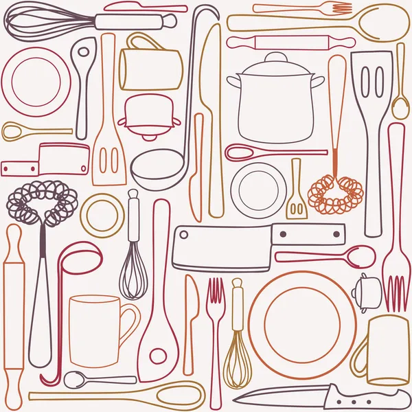 Mutfak eşyaları - Dikişsiz desen — Stok Vektör