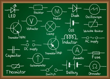 Electrical circuit symbols on chalkboard
