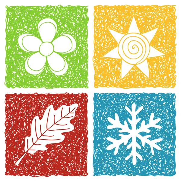 Four seasons doodle icons — Stock Vector